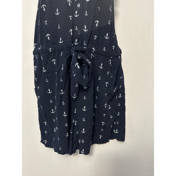 Maurices Navy Blue Anchor Print Sleeveless Pockets Romper Ruffle Detail Size M - Picture 3 of 10